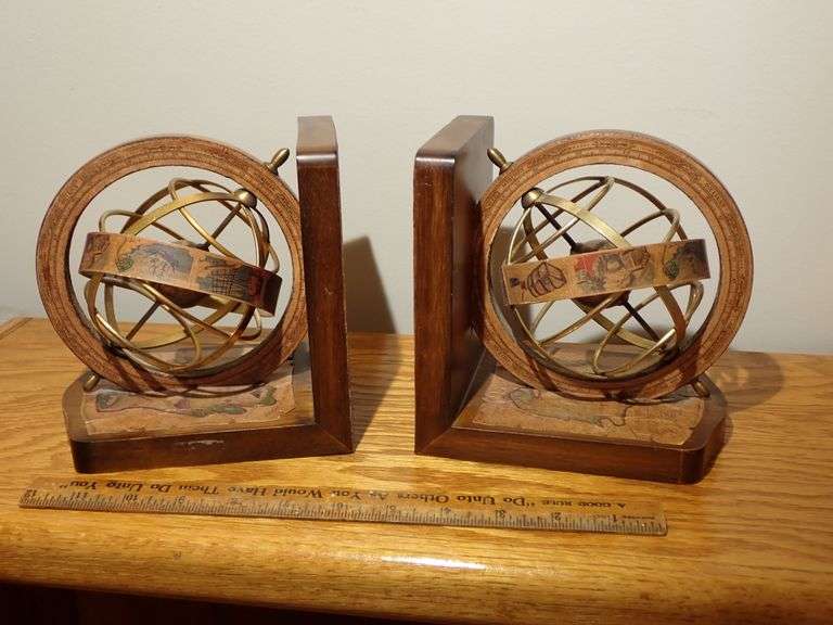 Old World Globe Bookends - Made in Italy - Made of Wood!