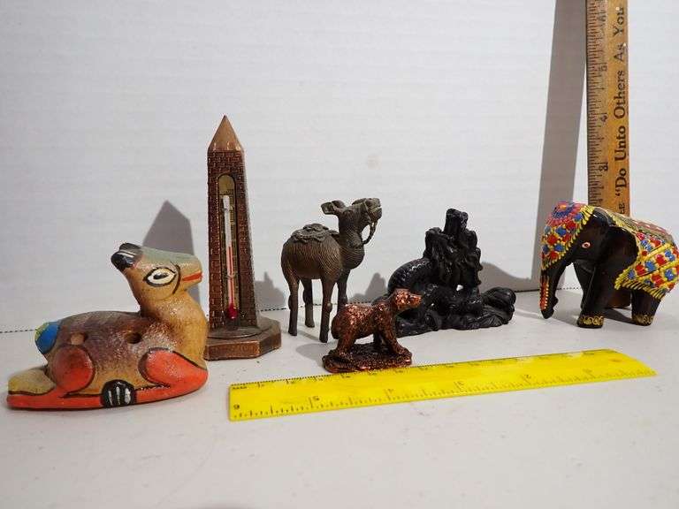 World Souvenirs - Peru Whistle - DC Monument - Cali Bear - Camel - Soapstone Dragon - India Elephant