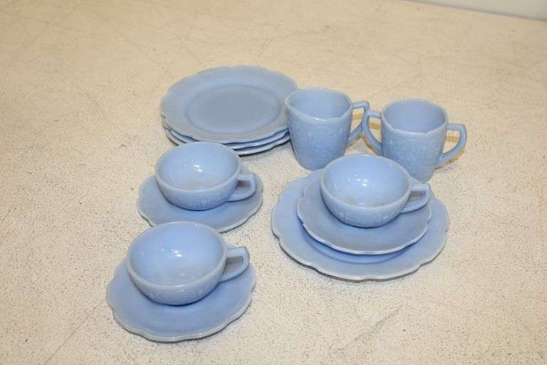 Miniature Blue Glass Dishware Set