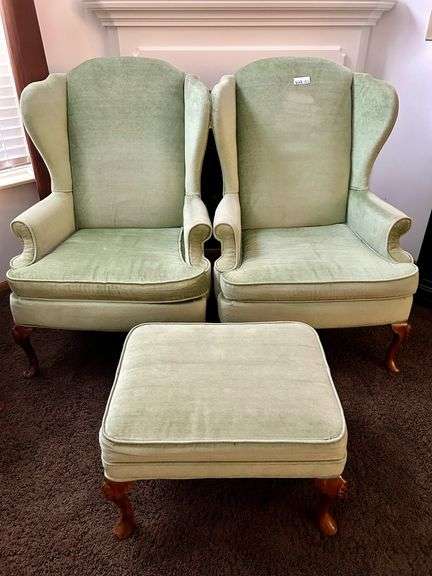 Velvet Armchairs and Ottoman