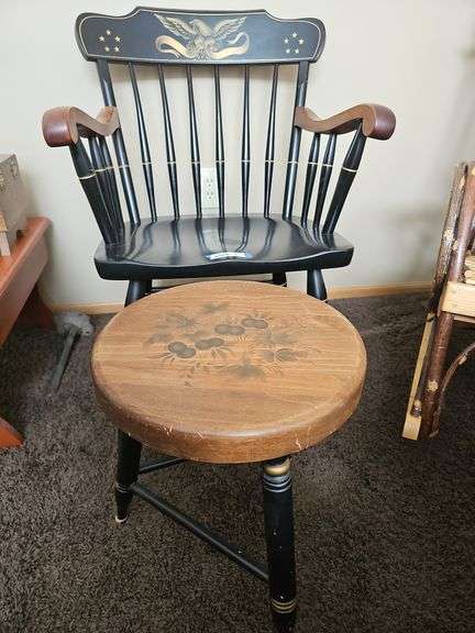 Hitchcock stool & Vintage Wooden Liberty Chair With Eagle