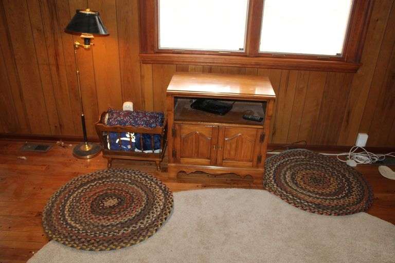 Rugs, Cabinet, Magazine Rack & Floor Lamp