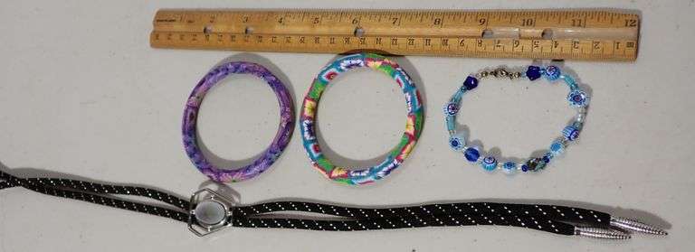 Mother of Pear Bolo Tie & 3 Hippie Bracelets