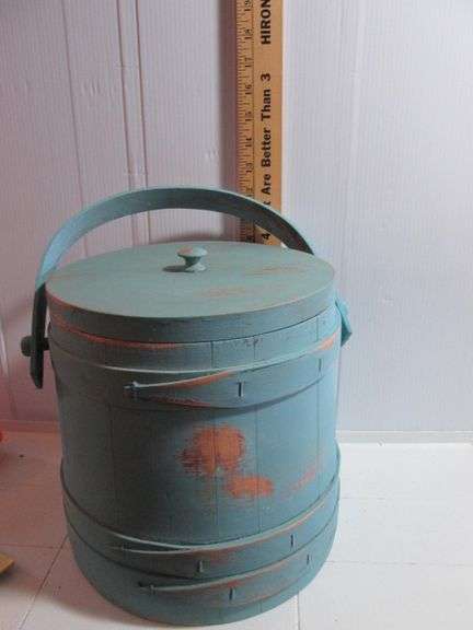 Vintage Painted Wood Bucket 10" Tall