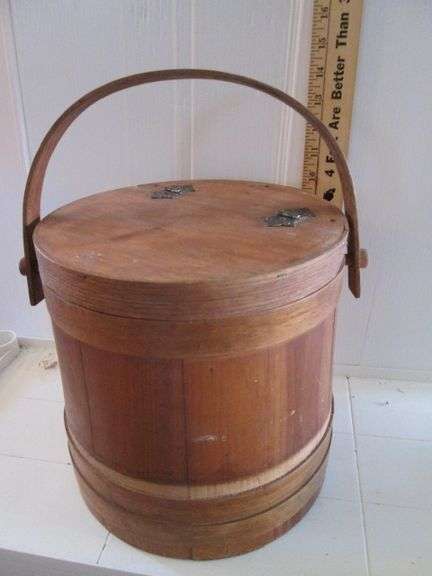 Vintage Wood Sewing Bucket Lid Unattached