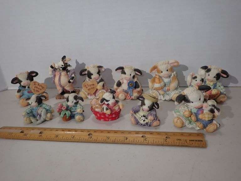 Collection of Enesco / Mary Rhyner Resin Cow Statues - MOOOO