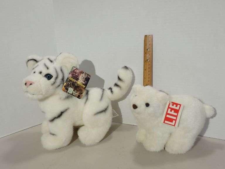 Two Plush Dolls - White Tiger & White Polar Bear - New w/tags