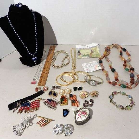 HUGE LOT of Jewelry - Stone / Glass Necklaces - Bracelets - Earrings - Pins - Sets