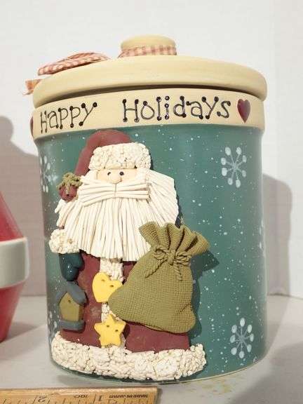 Happy Holidays Santa Claus air tight ceramic cookie jar