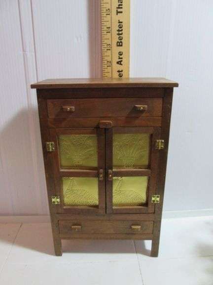 Wood Display Punched Tin Cabinet 11"x7"x3"