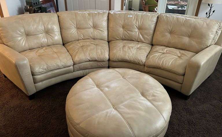 Leather Conversation Couch / Ottoman