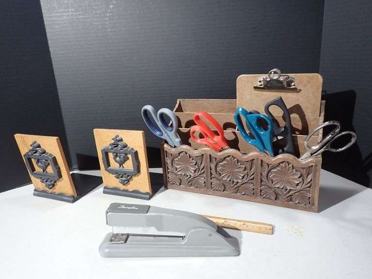 Vtg Office - Swingline Stapler - Bookends - Desk Organizer - Scissors - Clipboard
