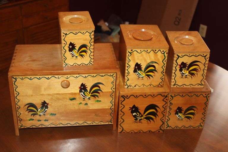 Rooster Breadbox & Canisters Set