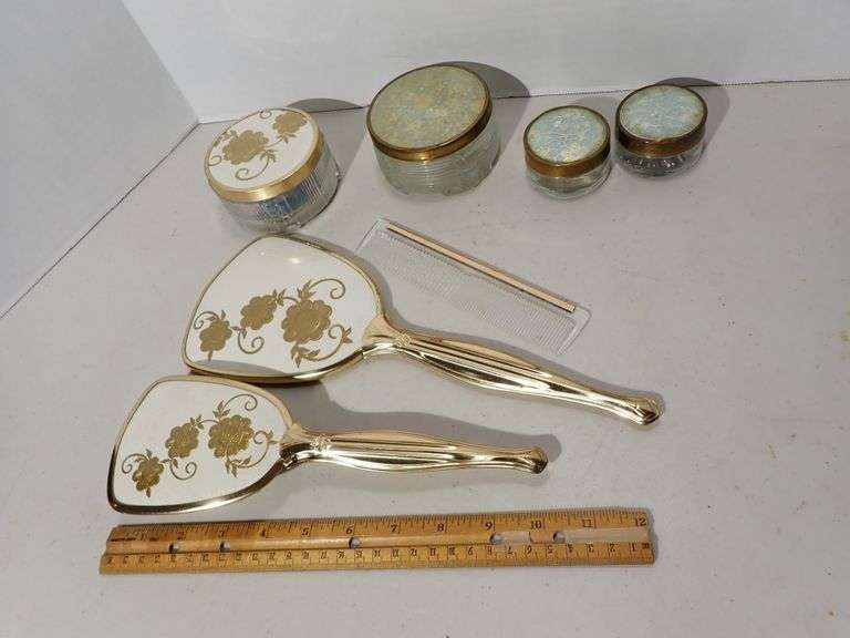 Brush/Comb/Mirror Set & Dresser Jars