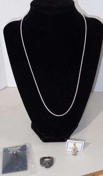Italian Sterling 20" Necklace Sterling & Marcasite Ring Sz7 Sterling Christmas Pendant
