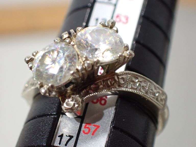 Vtg 14k White Gold Double Untested Stone Ring with 2 marquis accents , Sz 7.5 approx.(4.33g)