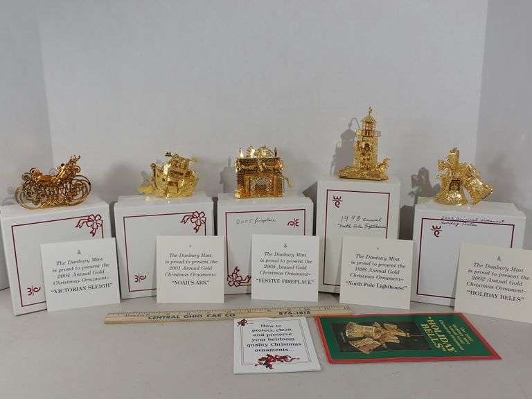 THE DANBURY MINT 23K GOLD PLATE CHRISTMAS ORNAMENTS MINT W/BOX