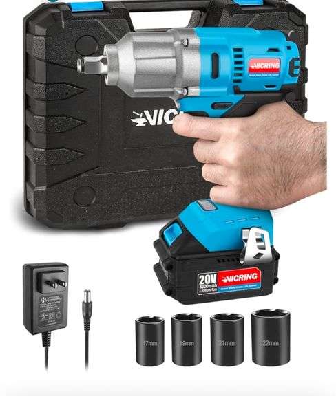 VICRING 20V Cordless Impact Wrench 1/2 Inch Impact Gun Brushless High Torque Power Impact Wrench Ele
