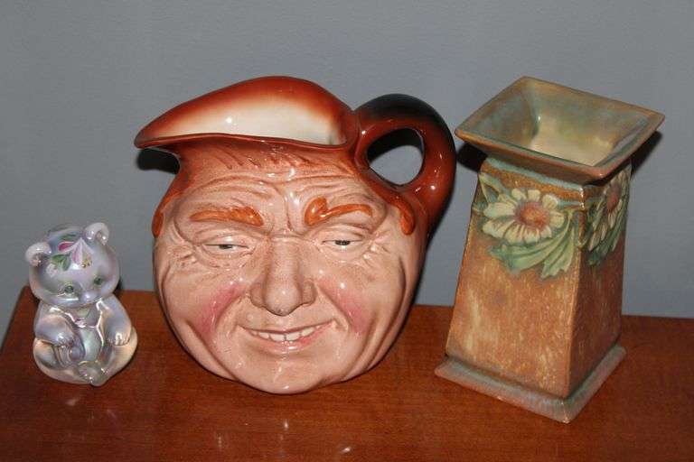 Fenton Bear, Toby Pitcher & Arts & Crafts Vase