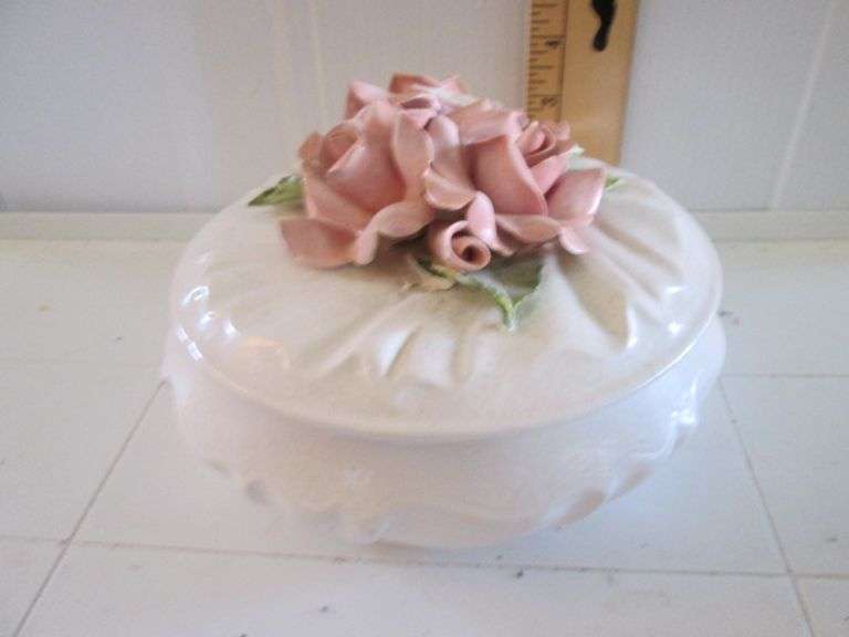 Vintage Ceramic Trinket Dish Roses Chipped