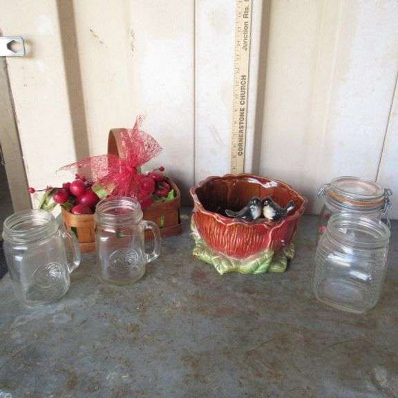 Bird planter 4.5x9, jars, apples, etc.