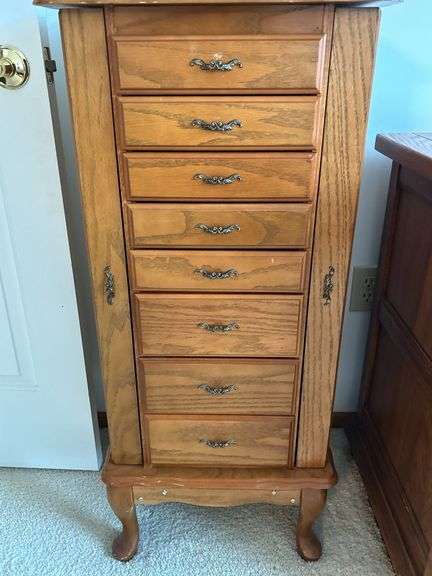 Oak Jewelry Chest & Wall Shelf