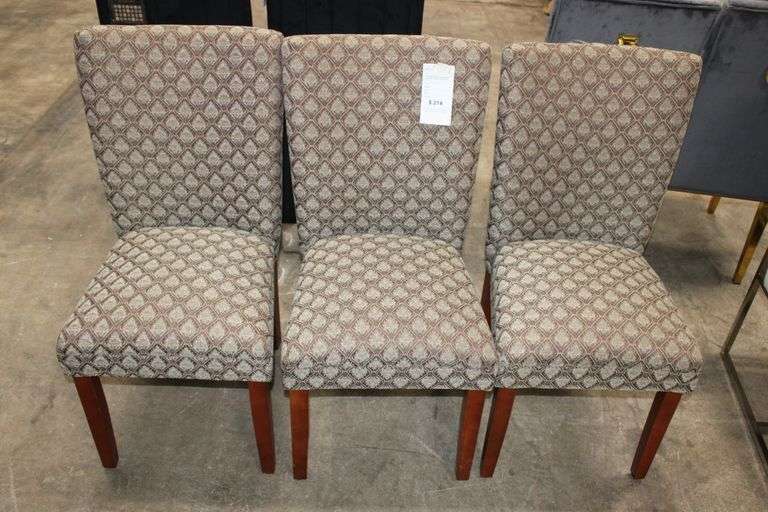 Three Damask Dining Chairs