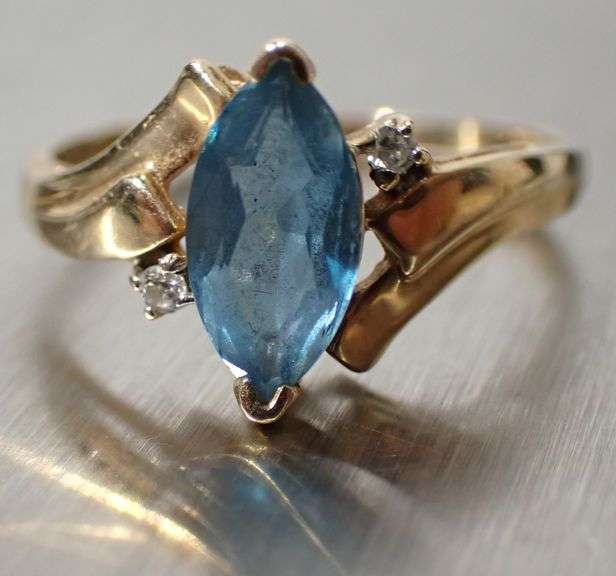 Vintage 10K Solid Yellow Gold Marquise Cut Topaz Diamond Accent Ring Sz 7.5 (1.88g)