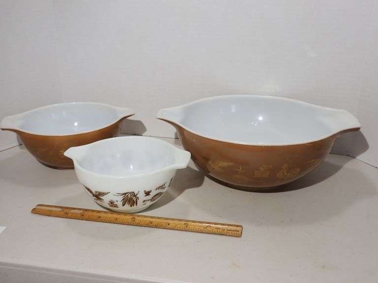 3pc Pyrex Early American mixing bowls vintage Pyrex Cinderella bowl set