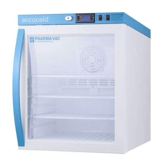 Accucold ARG1PV 1 cu ft Countertop Pharma-Vac Medical Refrigerator w/ Glass Door - Temperature Alarm