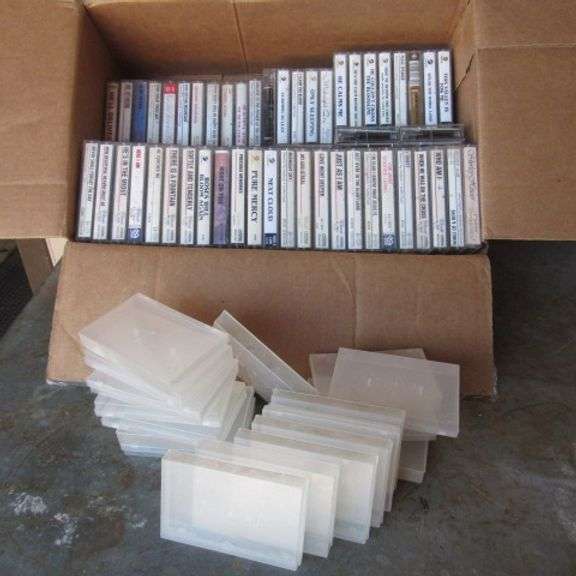 Assorted cassette tapes and plastic cases.
