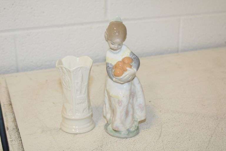 Lladro Girl with Oranges & Belleek Vase