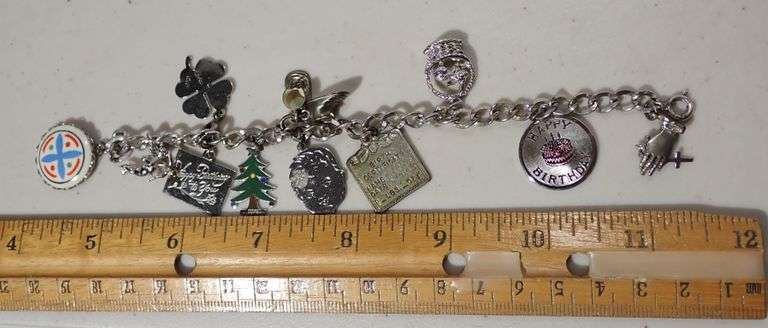 VTG STERLING SILVER CHARM BRACELET 11 CHARMS LIFE STORY CHARMS (32.6g)