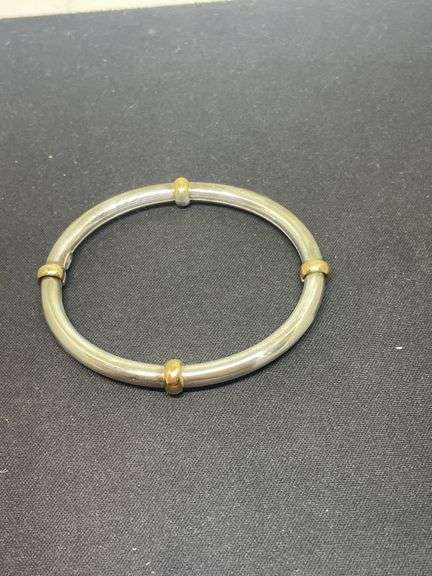 Italian sterling silver, and 18 karat gold bangle bracelet