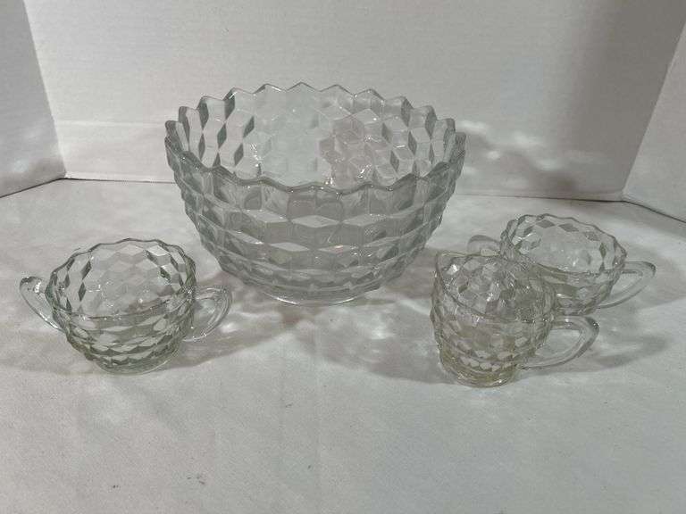 Fostoria Bowl, Creamer & Sugar