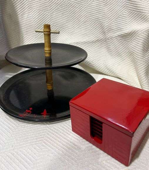 Two Tier Serving Tray and Coaster Set