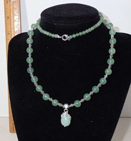 Green glass or Jade 22" Necklace