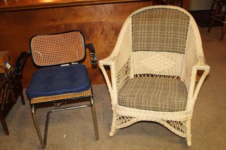 Wicker Rocking Chair & Breuer Cesca Dining Chair