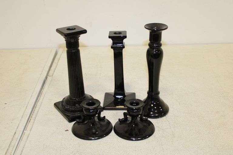 Black Glass Candlesticks