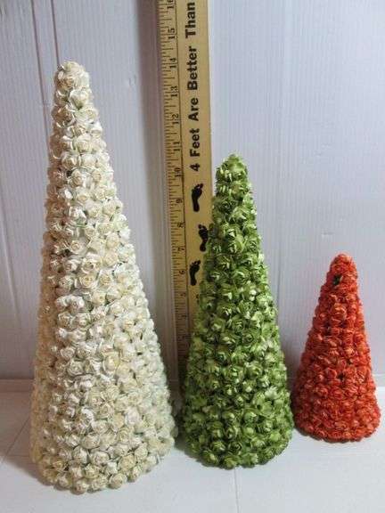 3 Paper Flower Decor Trees T-14"