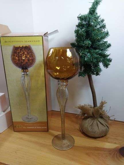 Harvest Glass Candle Holder and Faux Christmas Tree