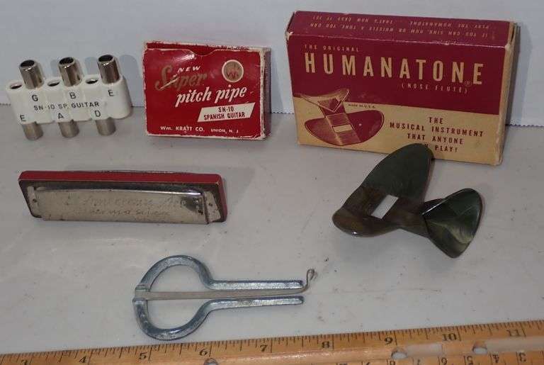 Vtg Musical Instruments - Pitch Pipe - Nose Flute - Mouth Harp - American Ace Harmonica