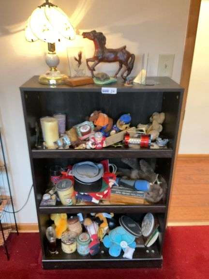 Shelf w/ Lamp & Contents - Good Condition.