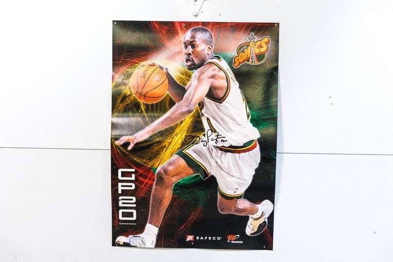 NBA Gary Payton Autographed Poster- Seattle SuperSonics