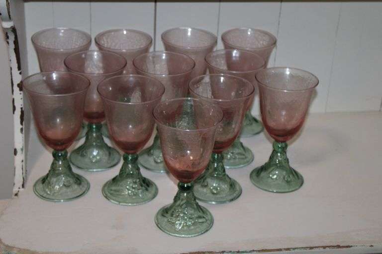 Rose & Green Glass Goblets