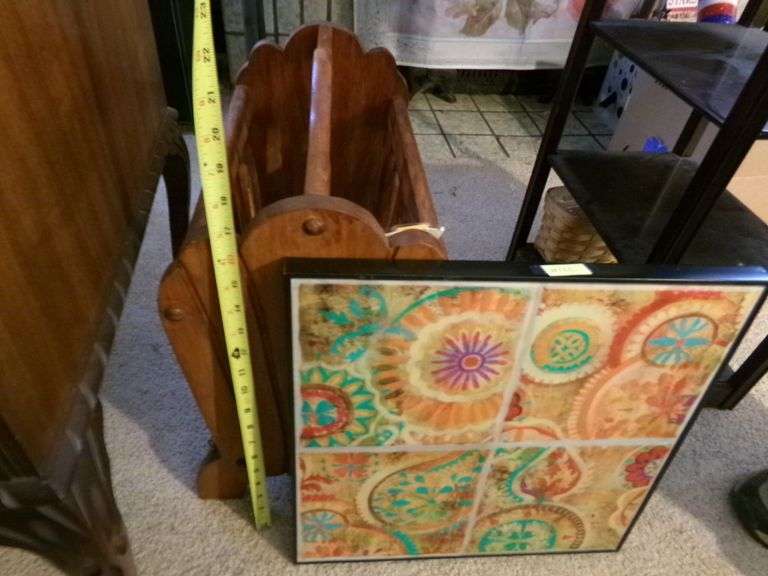 Magazine Rack, 28", Bookshelf, End Table 26"H, Small Picture, Small Footstool.