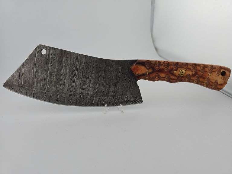 Damascus Cleaver Knife w/ Leather Sheath