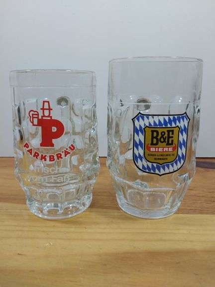 2 Clear Glass Beer Stein Mugs with Labels ...