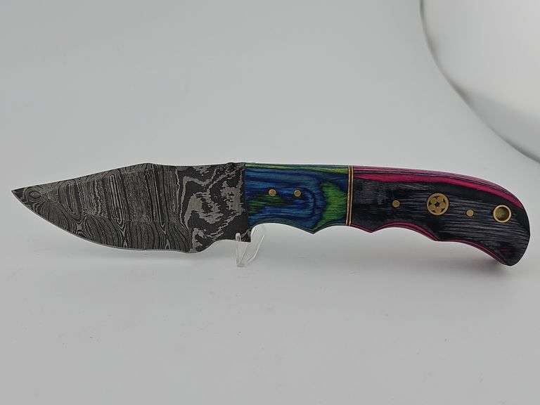 Damascus Hunting Knife w/ Leather Sheath