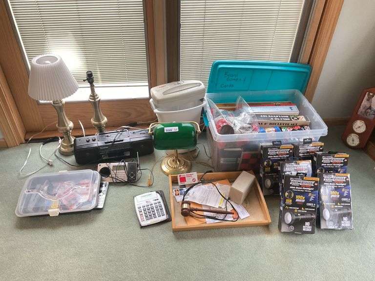 Lamps, Tac Lights, Desk Lamp, Shredder & Office Supplies.